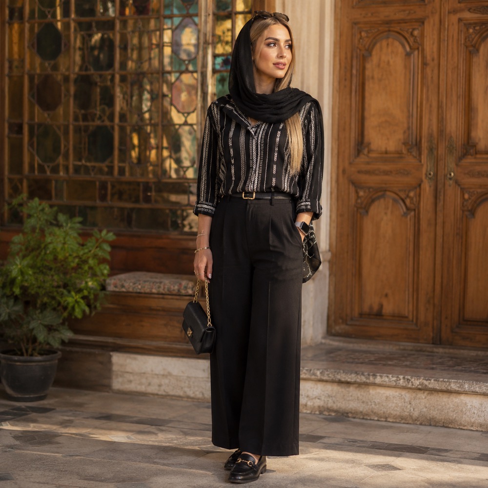 شومیز راه راه قاره دار حریر ژاکارد