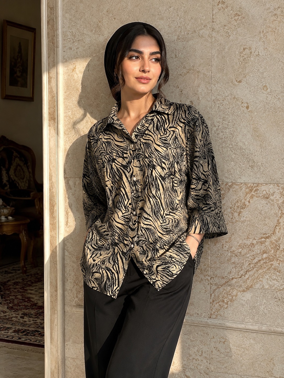 شومیز نخی زنانه طرحدار خنک و راحت برای تابستون